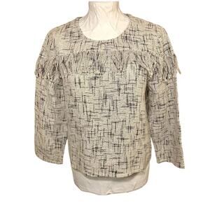 Womens Tweed Knit Fringe Top Woven Western Cowgirl Rodeo Business Casual Twee